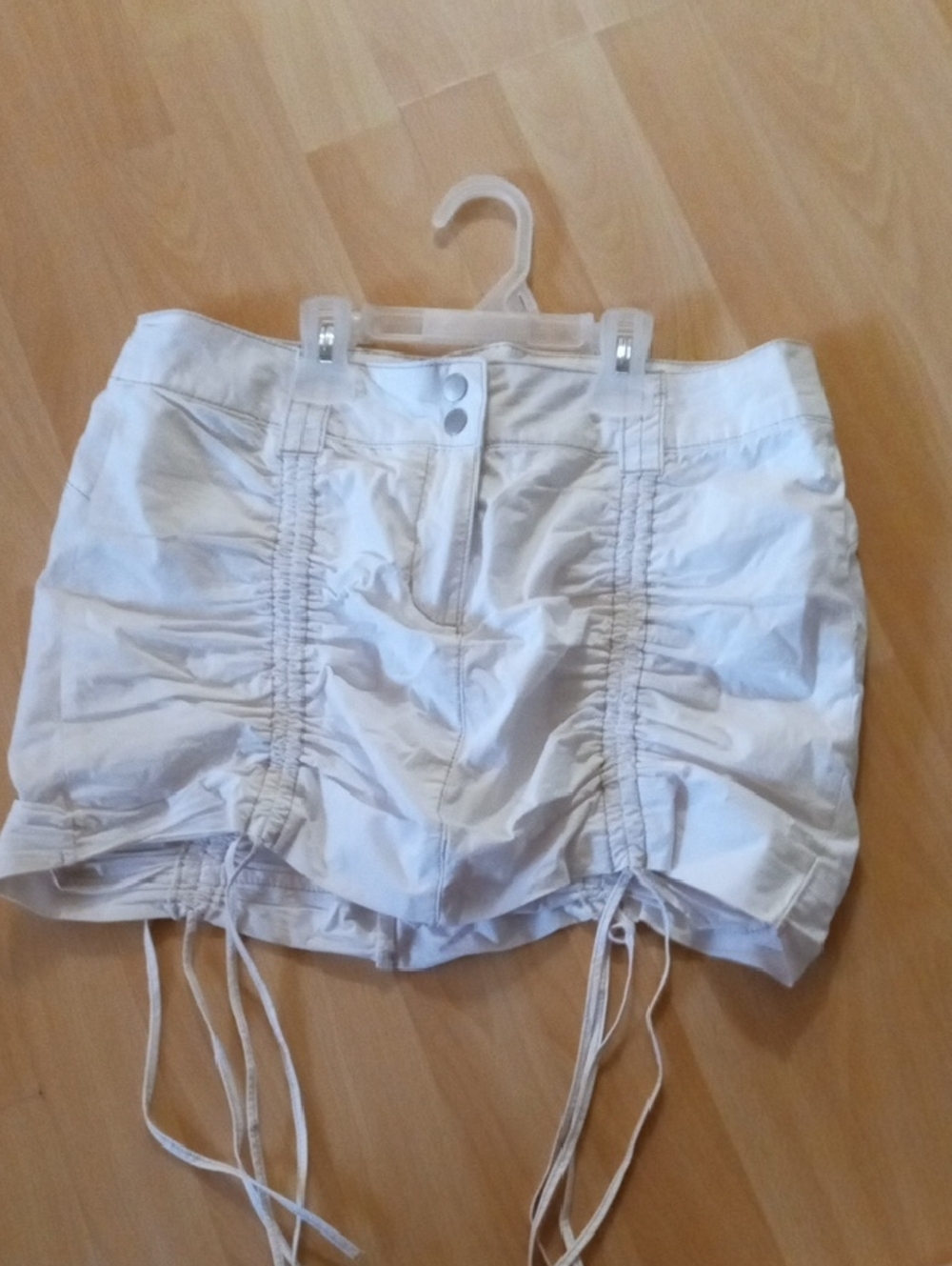 Garage White High-Waist Ruched Drawstring Shorts